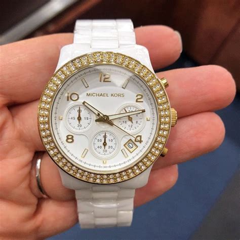 michael kors watches ladies glitz ceramic white dial watch|Michael Kors Women's MK5237 White Ceramic Runway Gold .